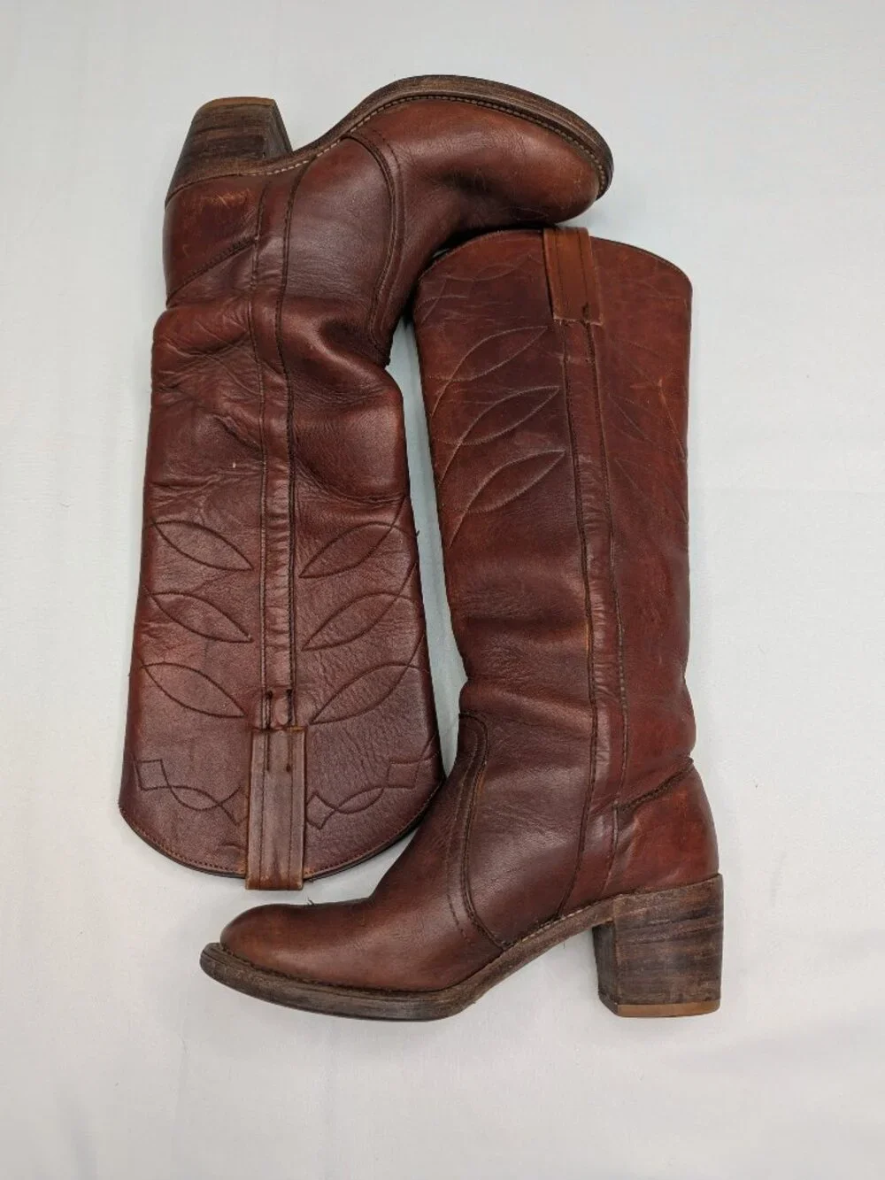 Vintage 1950-1970 FRYE Black Label Campus Stitch Tall Leather Boots 8558 6.5B